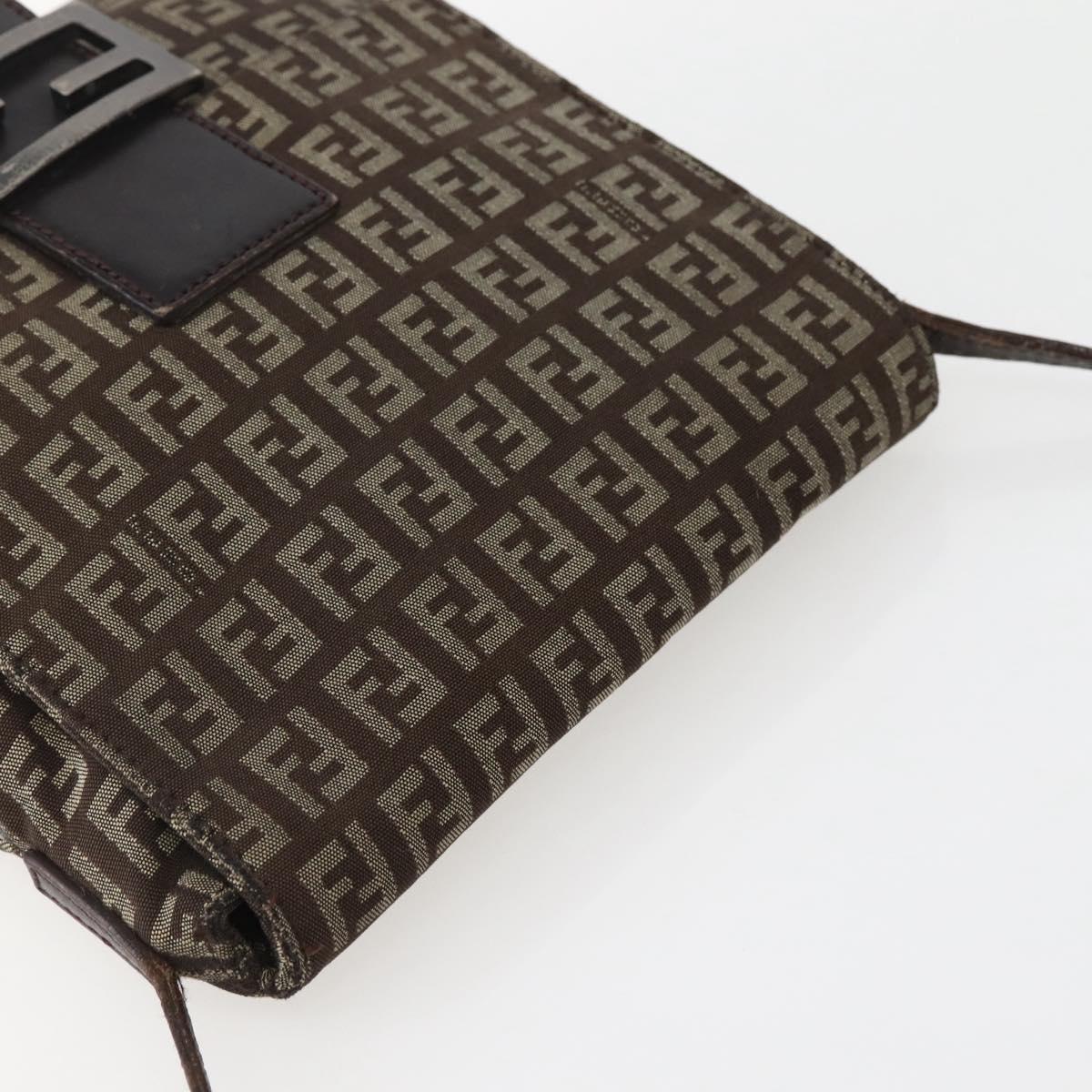FENDI Zucchino Canvas Shoulder Bag Brown Auth bs29399
