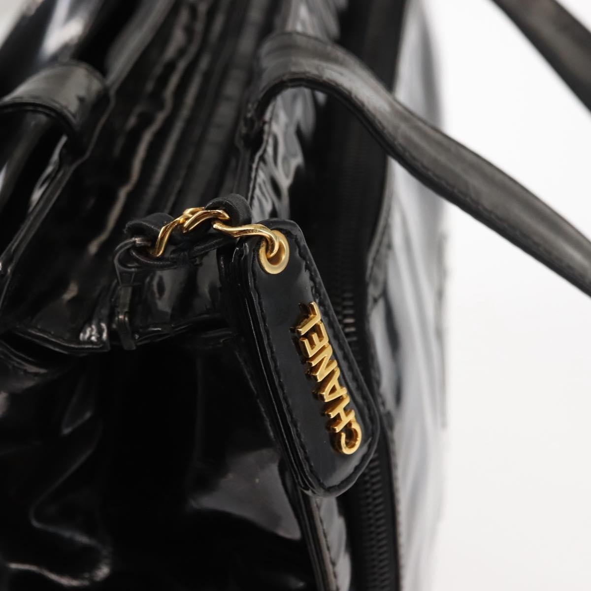 CHANEL Tote Bag Patent leather Black CC Auth bs29402