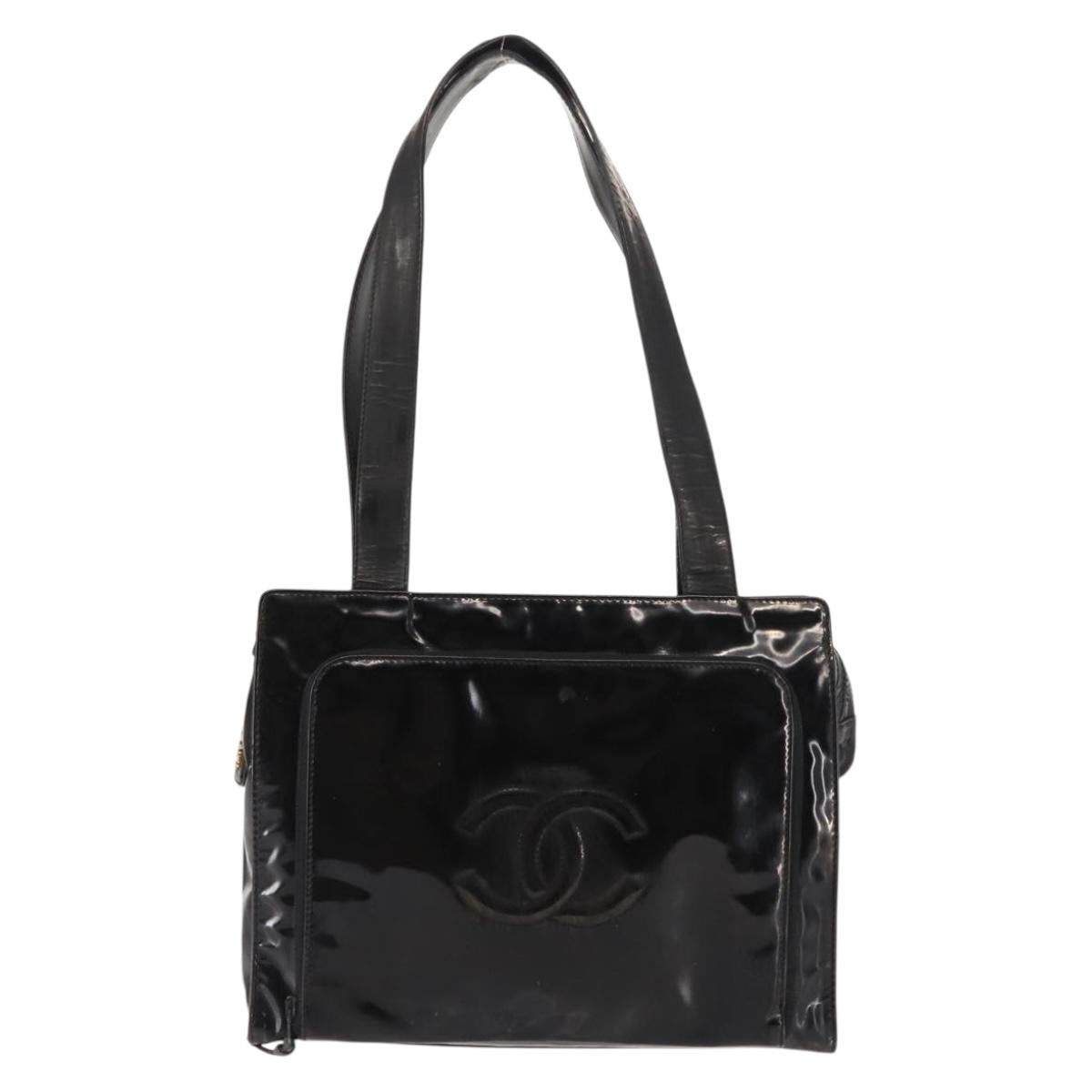 CHANEL Tote Bag Patent leather Black CC Auth bs29402