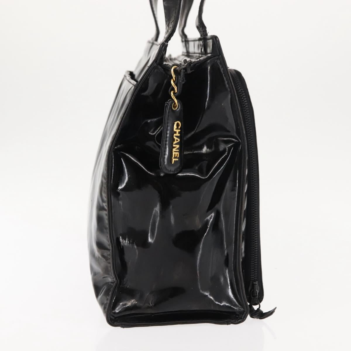 CHANEL Tote Bag Patent leather Black CC Auth bs29402