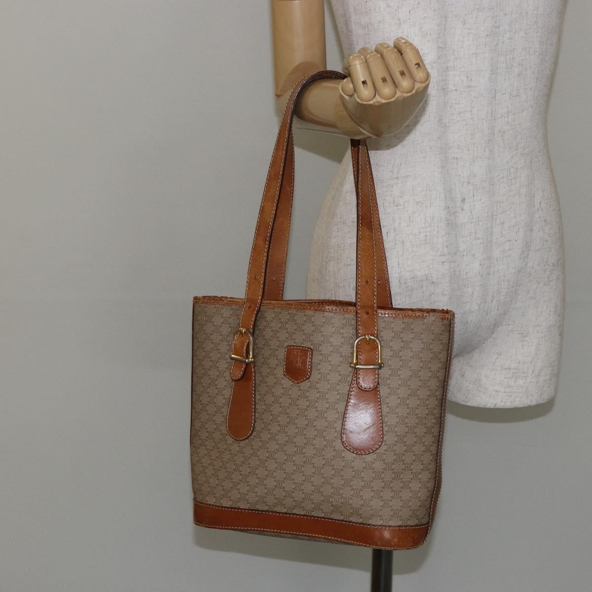 CELINE Macadam Canvas Tote Bag PVC Beige Gold Auth bs29412