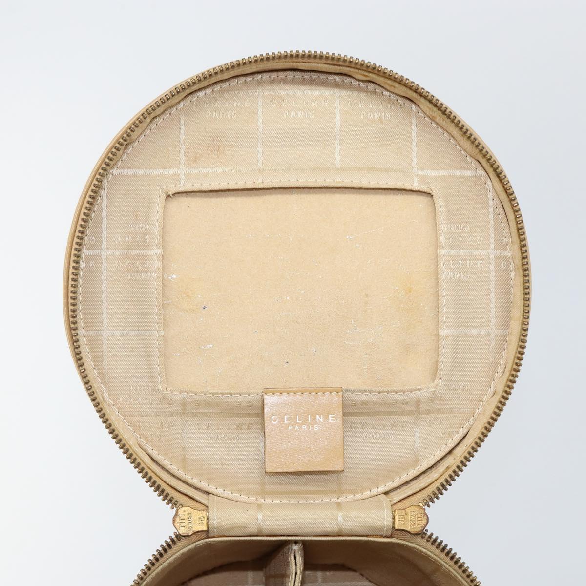 CELINE Vanity Pouch Leather metal Beige Gold Auth bs29414