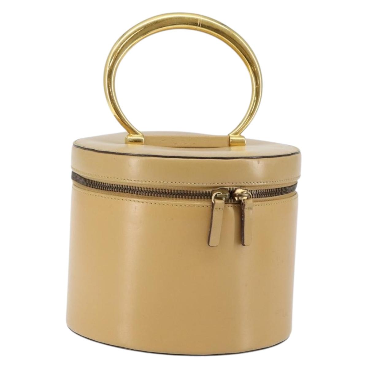 CELINE Vanity Pouch Leather metal Beige Gold Auth bs29414