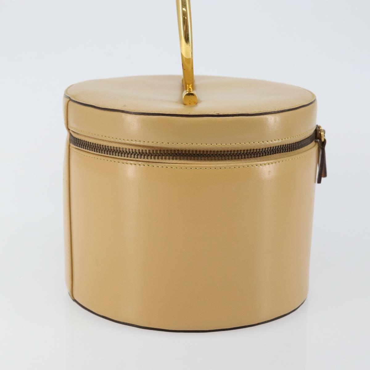 CELINE Vanity Pouch Leather metal Beige Gold Auth bs29414
