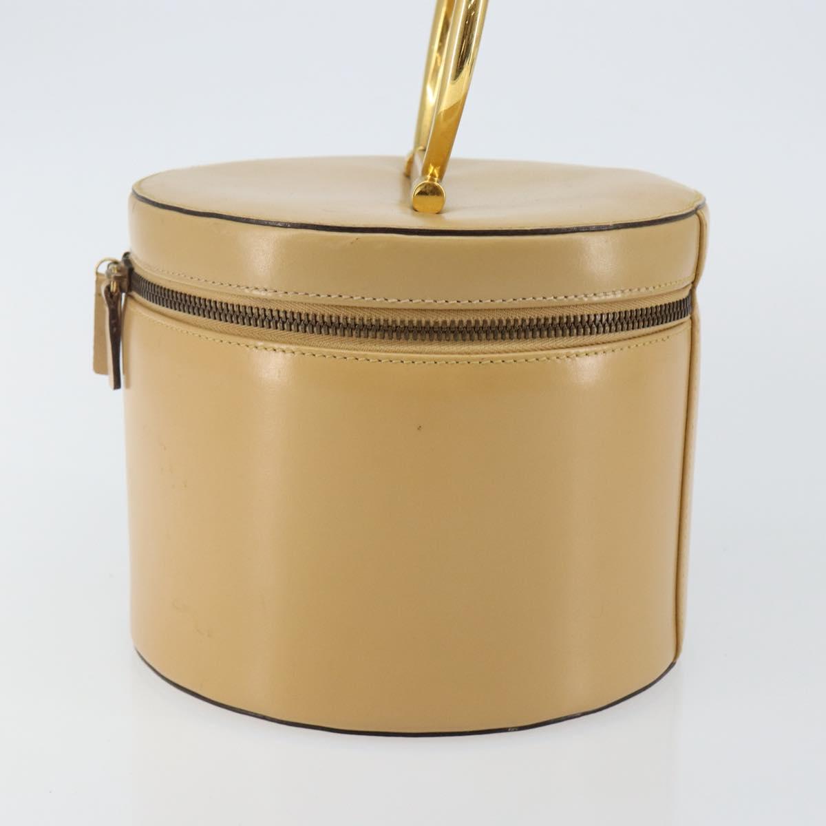 CELINE Vanity Pouch Leather metal Beige Gold Auth bs29414