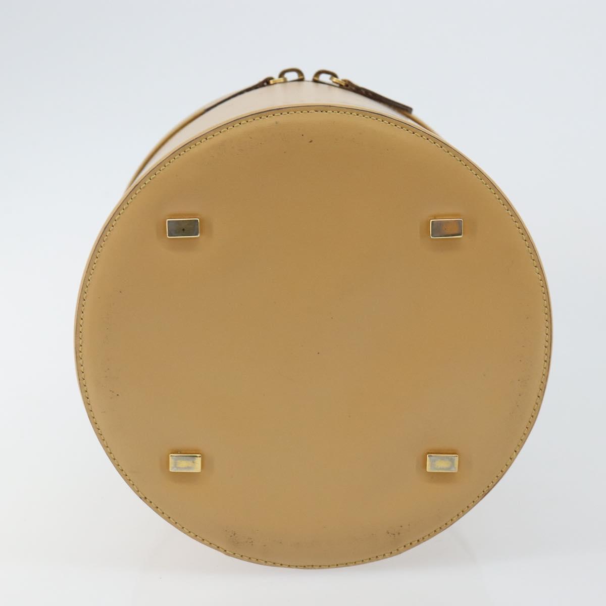 CELINE Vanity Pouch Leather metal Beige Gold Auth bs29414