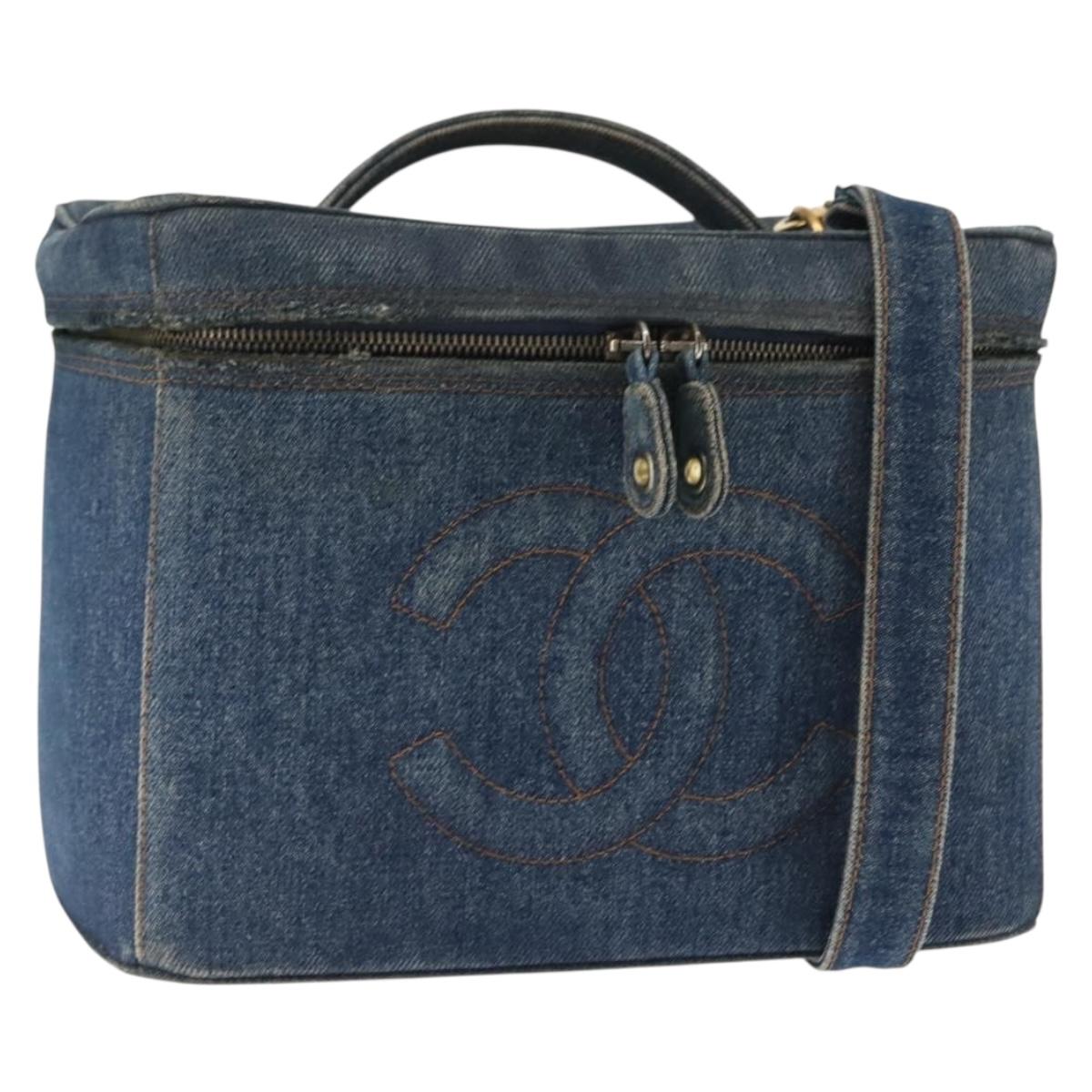 CHANEL COCO Mark vanity Hand Bag Denim 2way Blue CC Auth bs29416