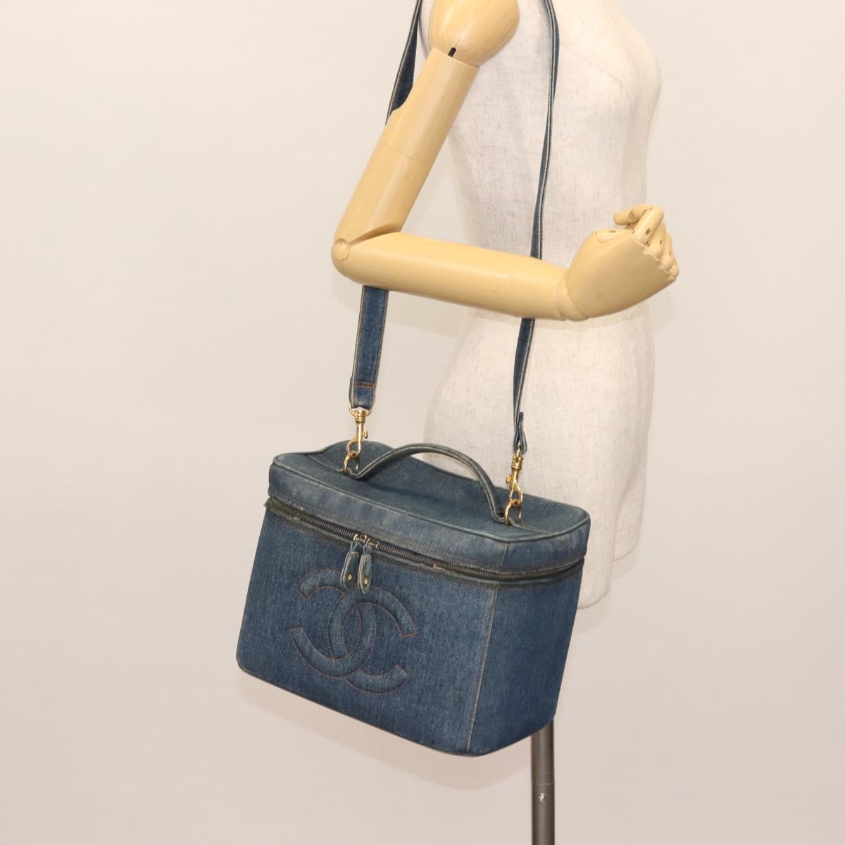 CHANEL COCO Mark vanity Hand Bag Denim 2way Blue CC Auth bs29416