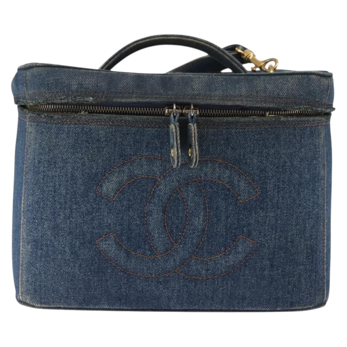CHANEL COCO Mark vanity Hand Bag Denim 2way Blue CC Auth bs29416
