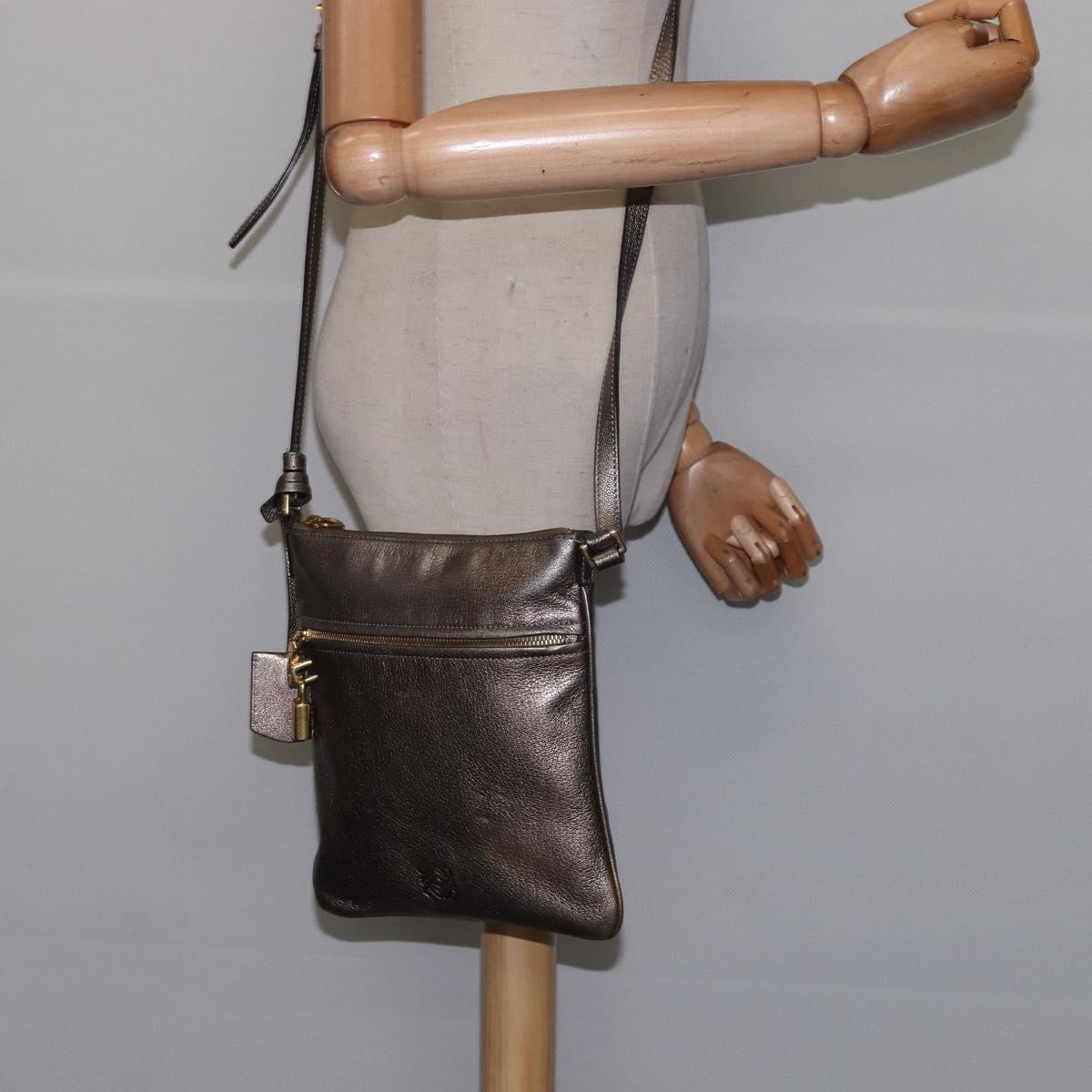 LOEWE anagram Shoulder Bag Leather Gold Auth bs29427