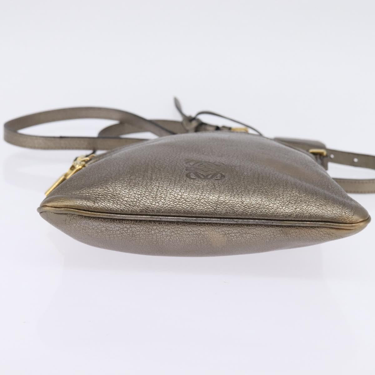 LOEWE anagram Shoulder Bag Leather Gold Auth bs29427