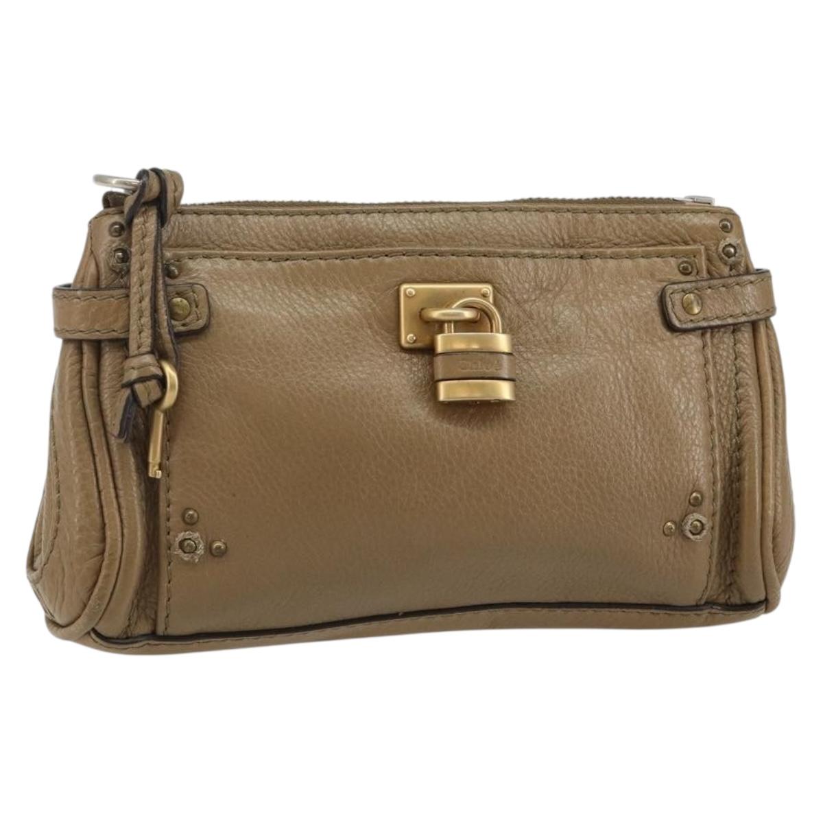 Chloe Paddington Accessory Pouch Leather Silver Beige Auth bs29428