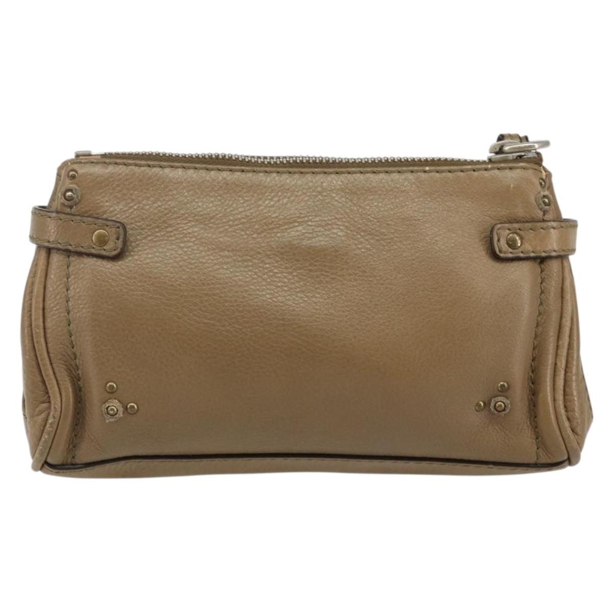 Chloe Paddington Accessory Pouch Leather Silver Beige Auth bs29428