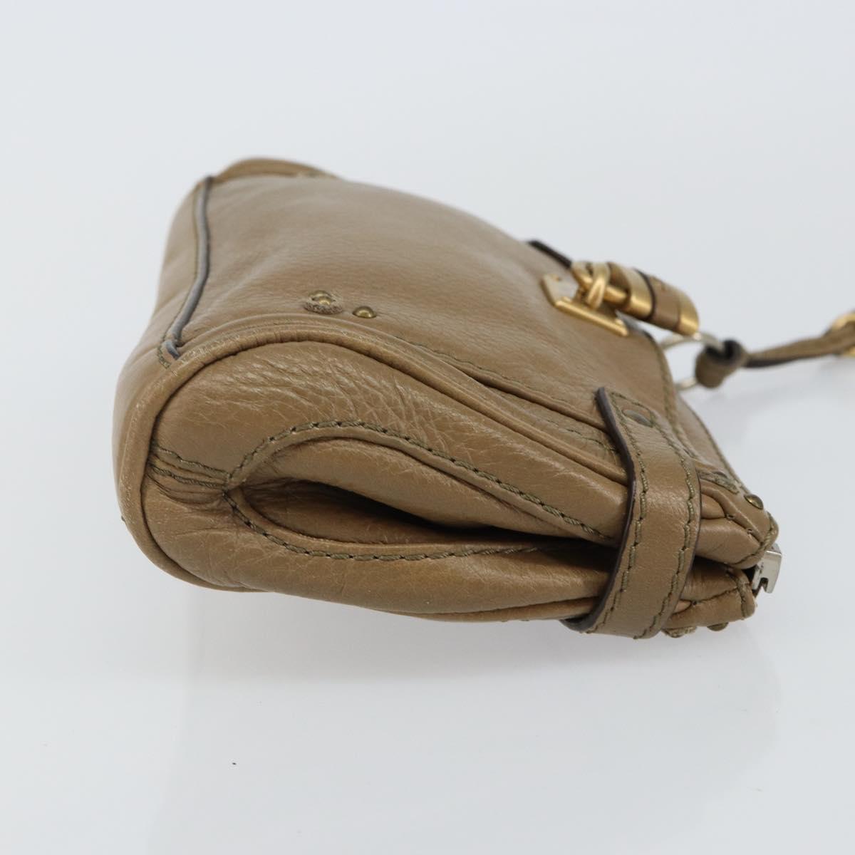 Chloe Paddington Accessory Pouch Leather Silver Beige Auth bs29428