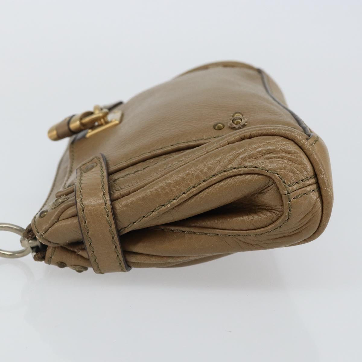 Chloe Paddington Accessory Pouch Leather Silver Beige Auth bs29428