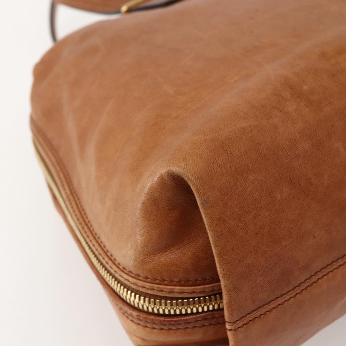FENDI Unzipped Tote Bag Leather Brown Gold Auth bs29430