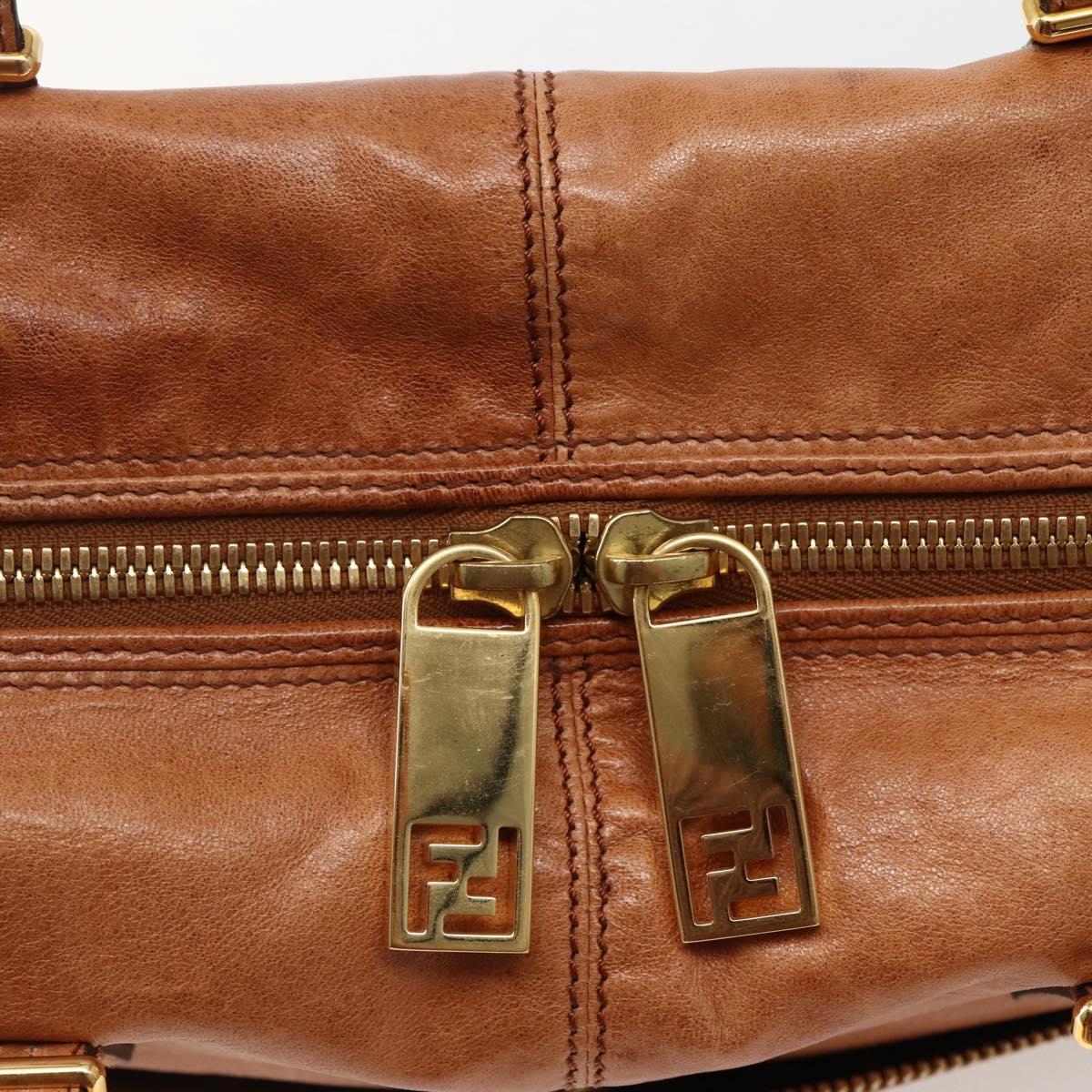 FENDI Unzipped Tote Bag Leather Brown Gold Auth bs29430