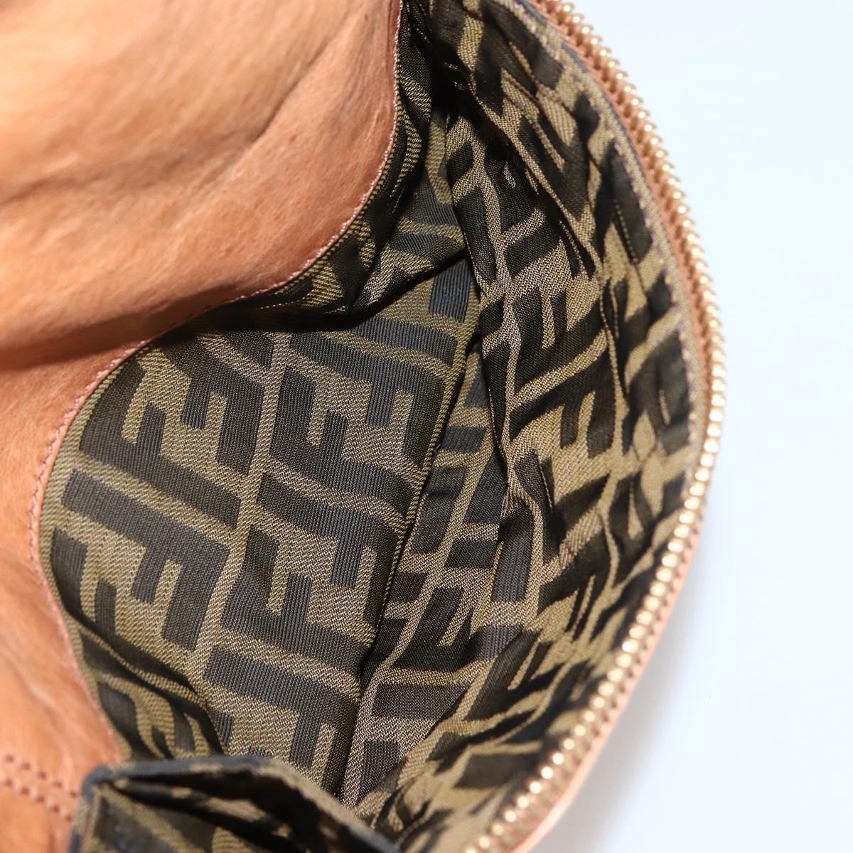FENDI Unzipped Tote Bag Leather Brown Gold Auth bs29430