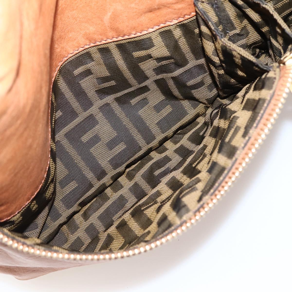 FENDI Unzipped Tote Bag Leather Brown Gold Auth bs29430
