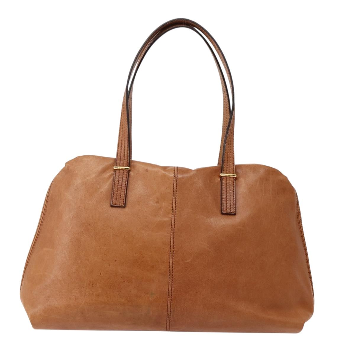 FENDI Unzipped Tote Bag Leather Brown Gold Auth bs29430