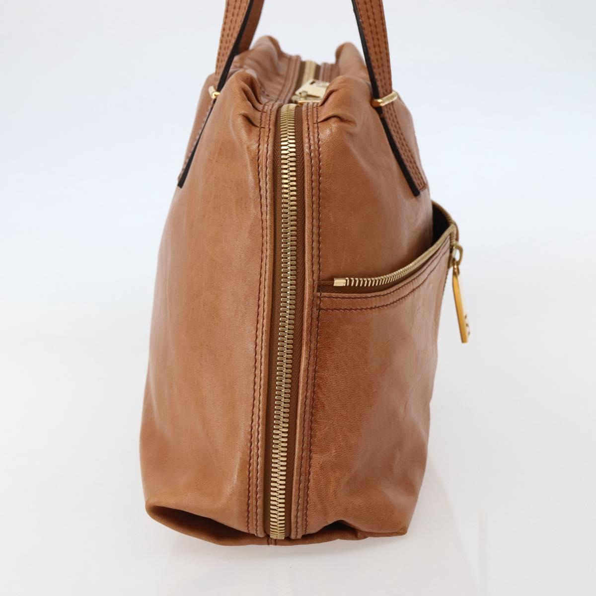 FENDI Unzipped Tote Bag Leather Brown Gold Auth bs29430