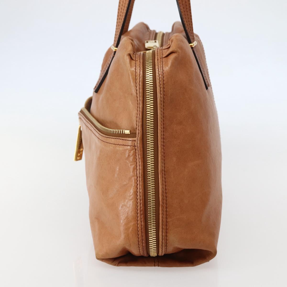 FENDI Unzipped Tote Bag Leather Brown Gold Auth bs29430