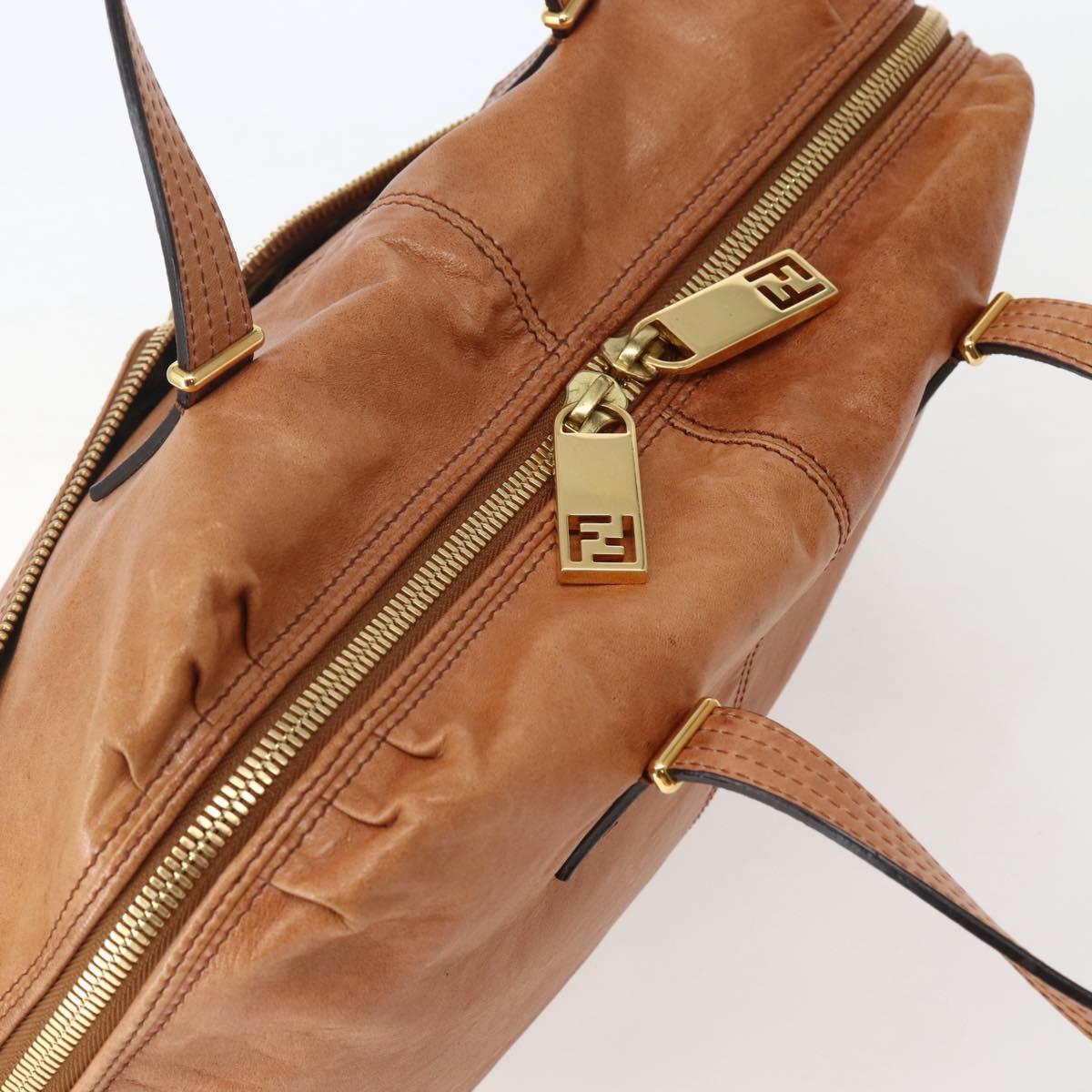 FENDI Unzipped Tote Bag Leather Brown Gold Auth bs29430