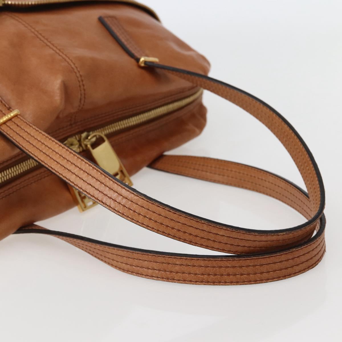 FENDI Unzipped Tote Bag Leather Brown Gold Auth bs29430