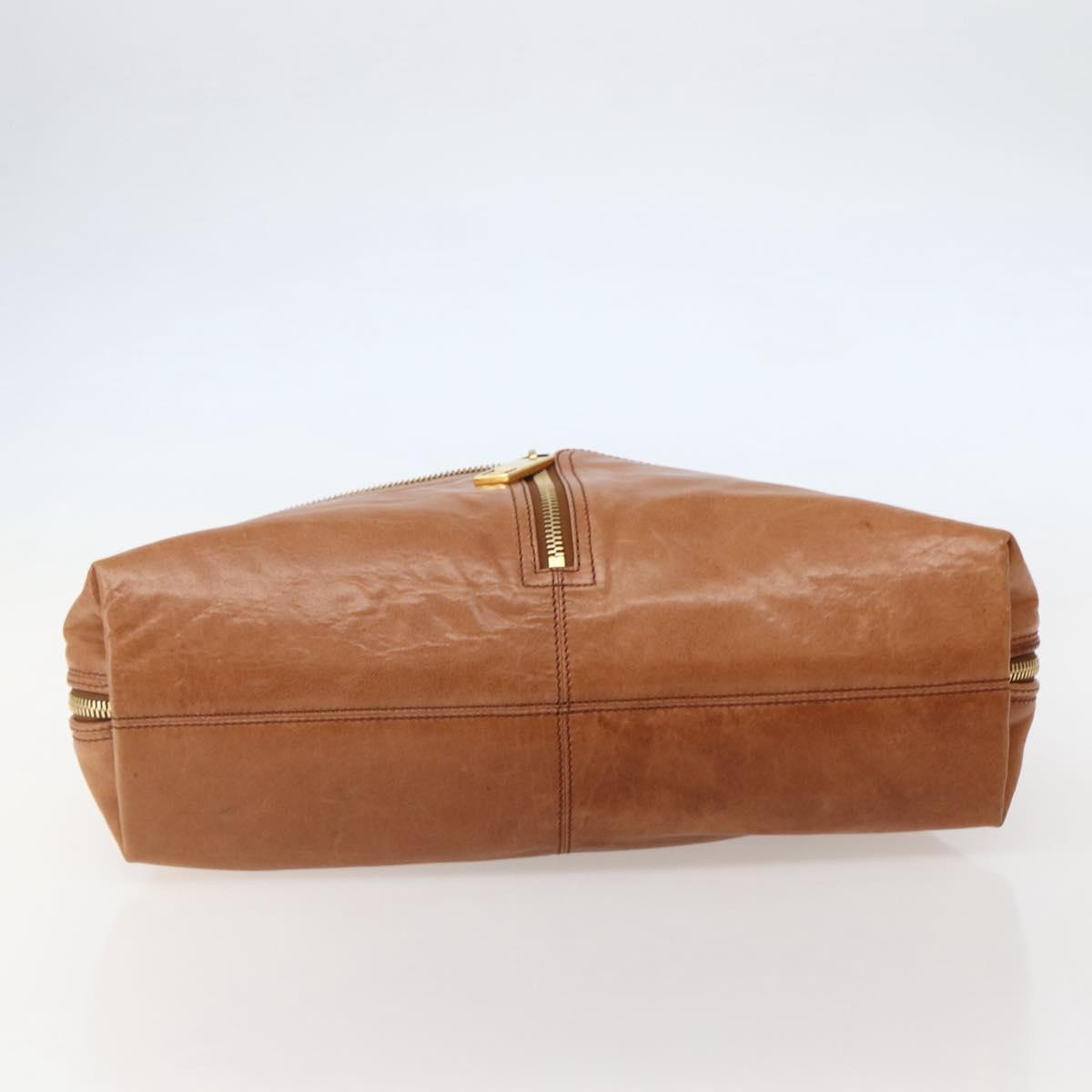 FENDI Unzipped Tote Bag Leather Brown Gold Auth bs29430