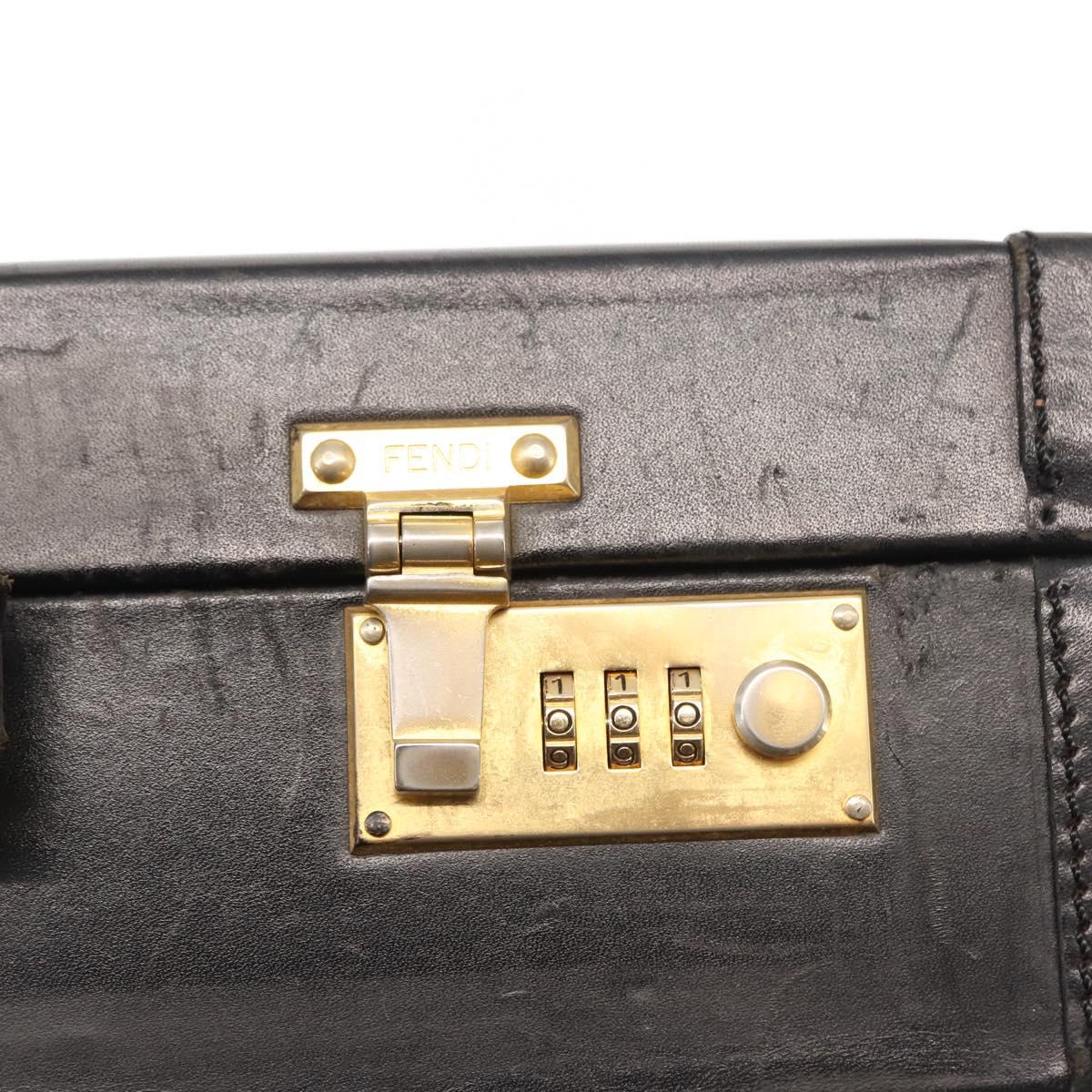 FENDI Attache case Hand Bag Leather Black Auth bs29431