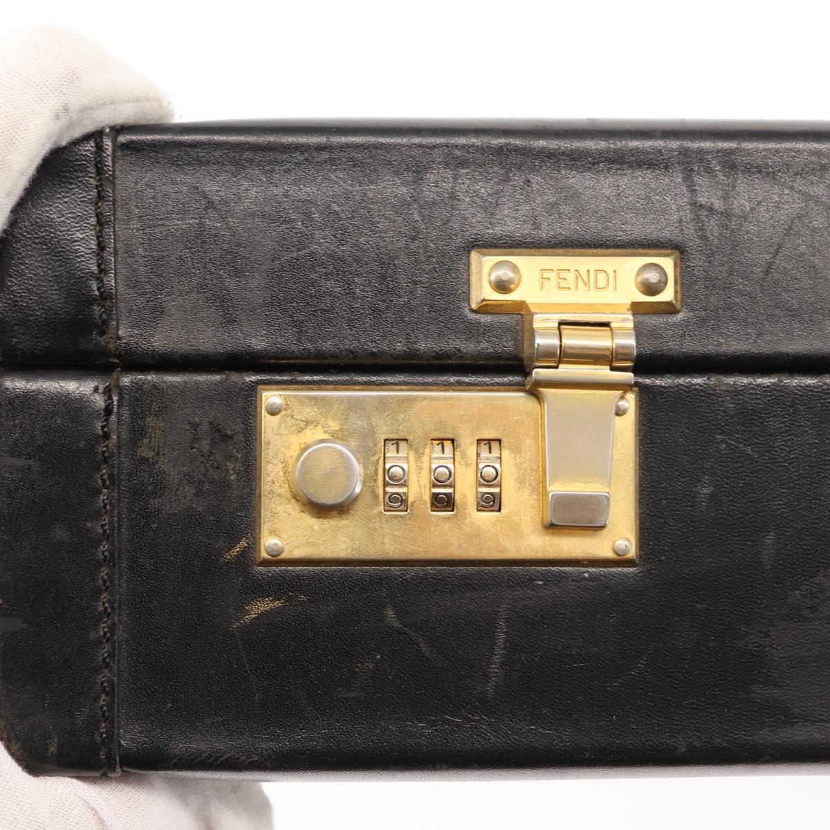 FENDI Attache case Hand Bag Leather Black Auth bs29431