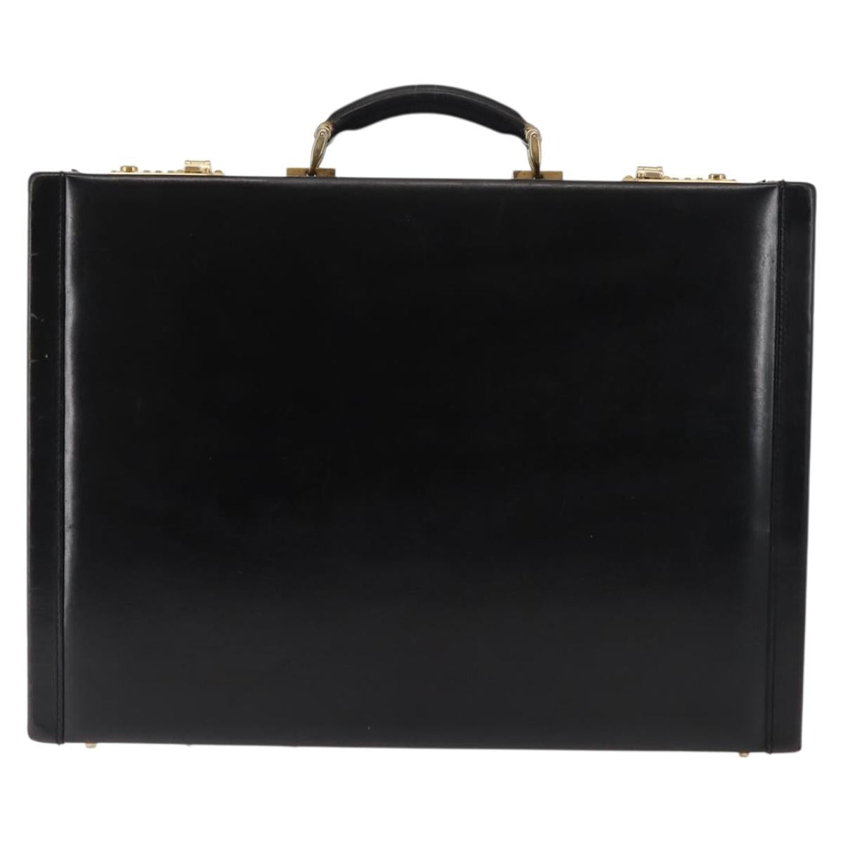 FENDI Attache case Hand Bag Leather Black Auth bs29431