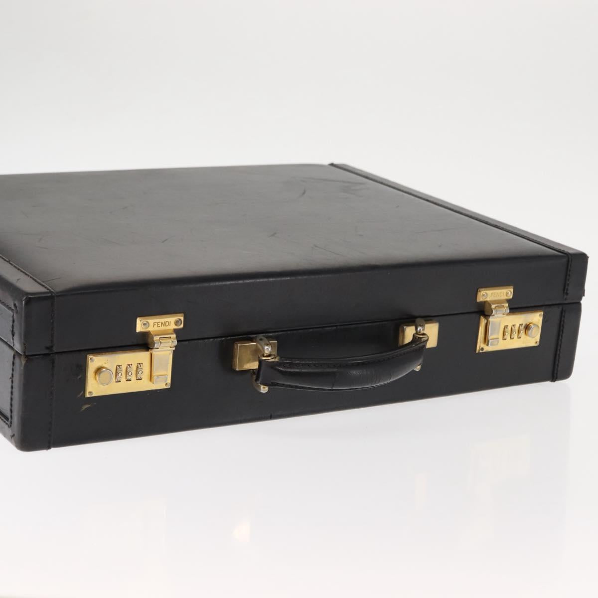 FENDI Attache case Hand Bag Leather Black Auth bs29431