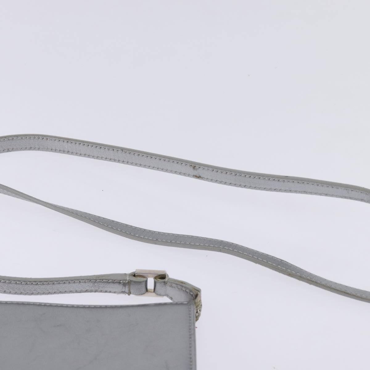 Salvatore Ferragamo Gancini Shoulder Bag Leather Silver Auth bs29440