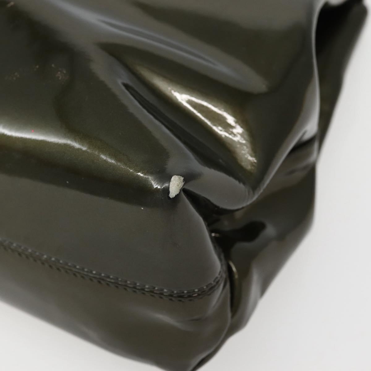 Salvatore Ferragamo Gancini Bag Patent leather Silver Olive Green Auth bs29443
