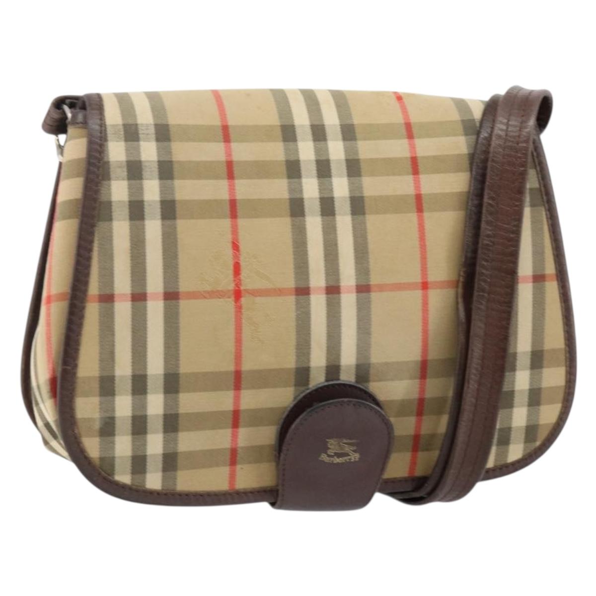Burberrys Nova Check Shoulder Bag Canvas Beige Gold Auth bs29444