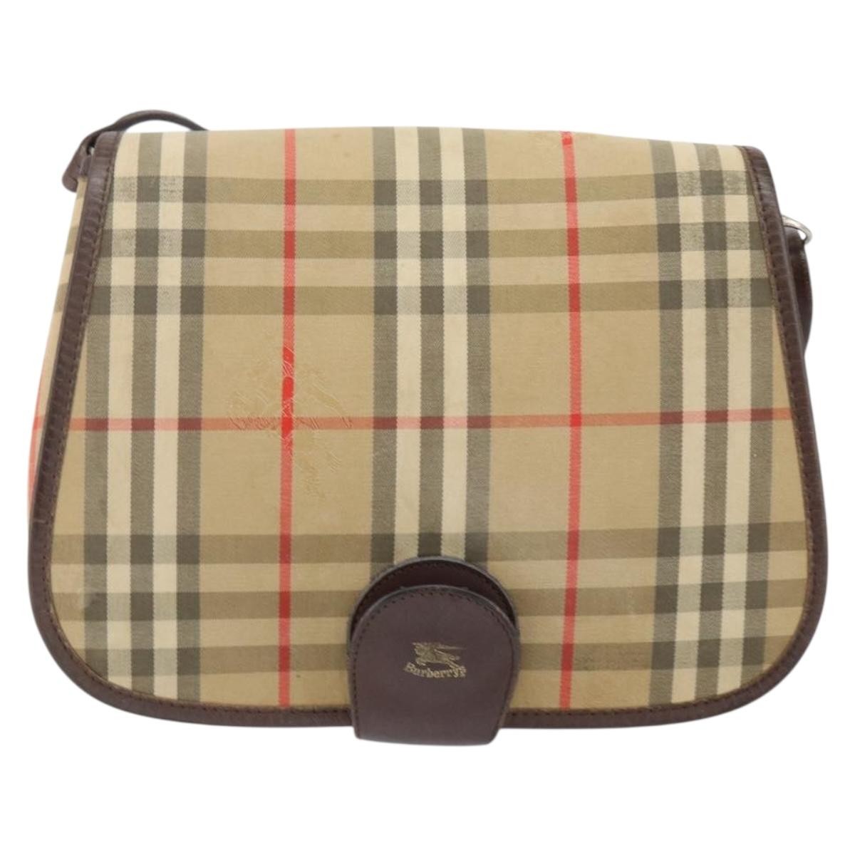 Burberrys Nova Check Shoulder Bag Canvas Beige Gold Auth bs29444