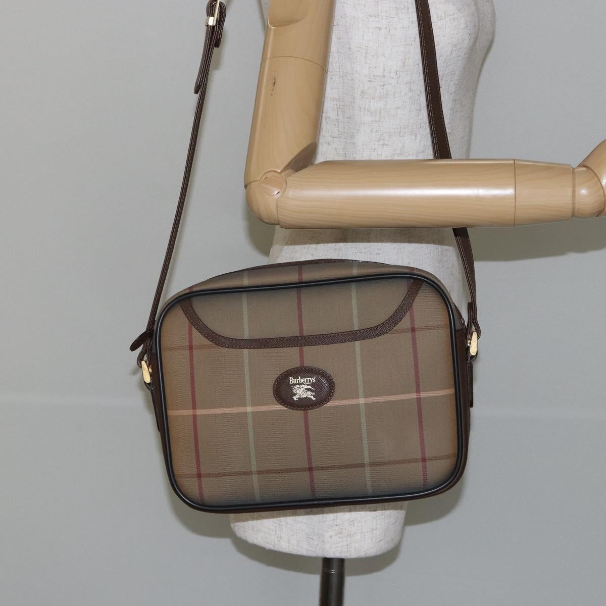 Burberrys Nova Check Shoulder Bag Canvas Beige Gold Auth bs29445
