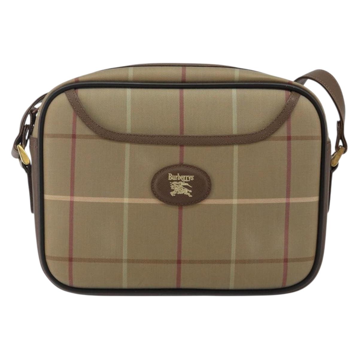 Burberrys Nova Check Shoulder Bag Canvas Beige Gold Auth bs29445