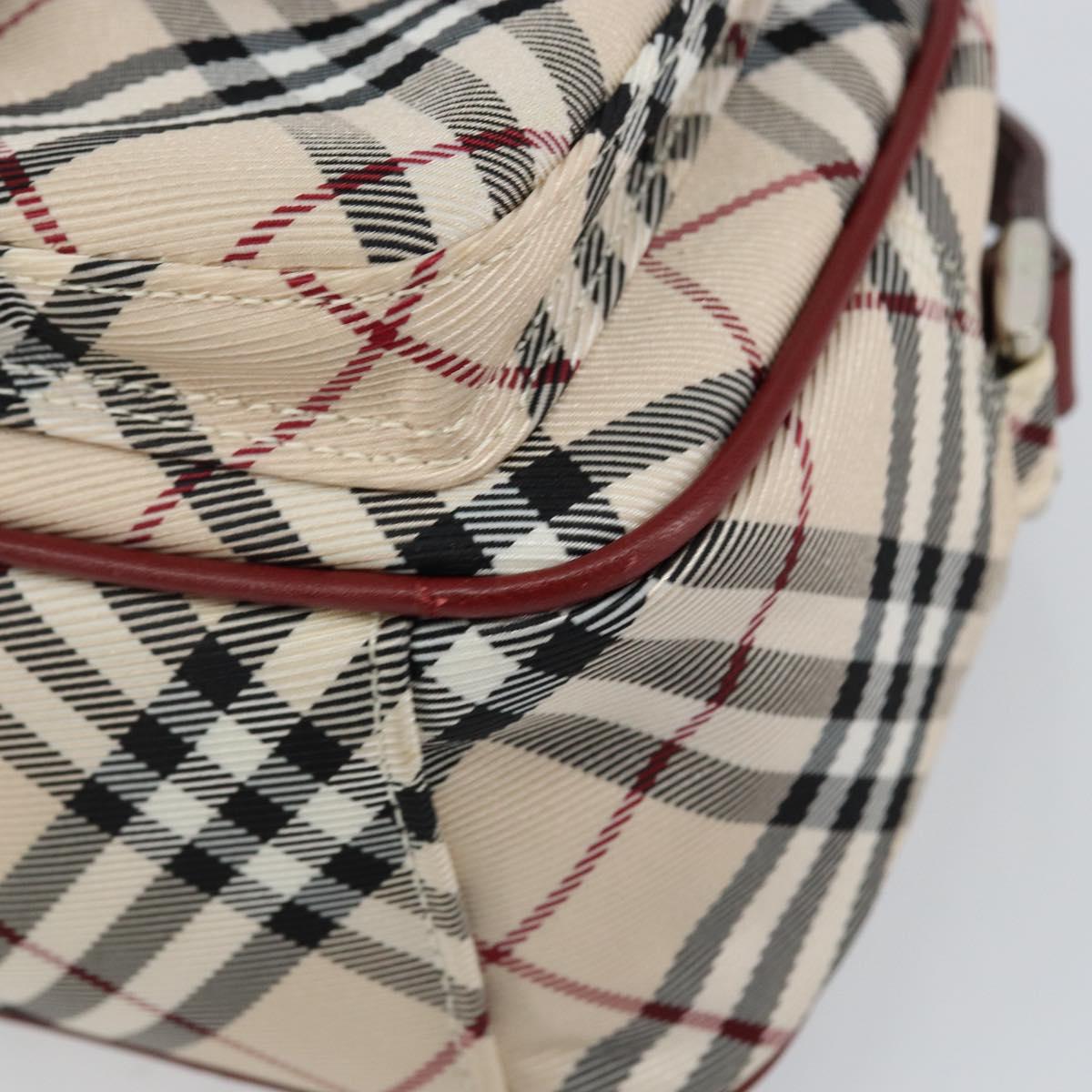 BURBERRY Nova Check Blue Label Shoulder Bag Canvas Beige Silver Auth bs29446
