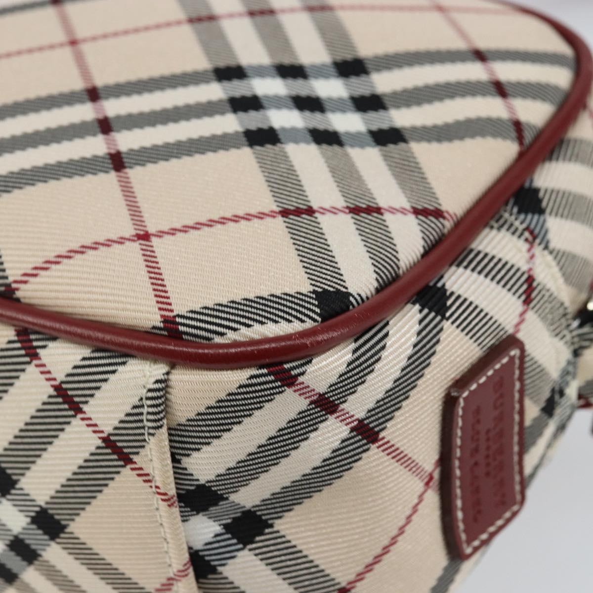 BURBERRY Nova Check Blue Label Shoulder Bag Canvas Beige Silver Auth bs29446