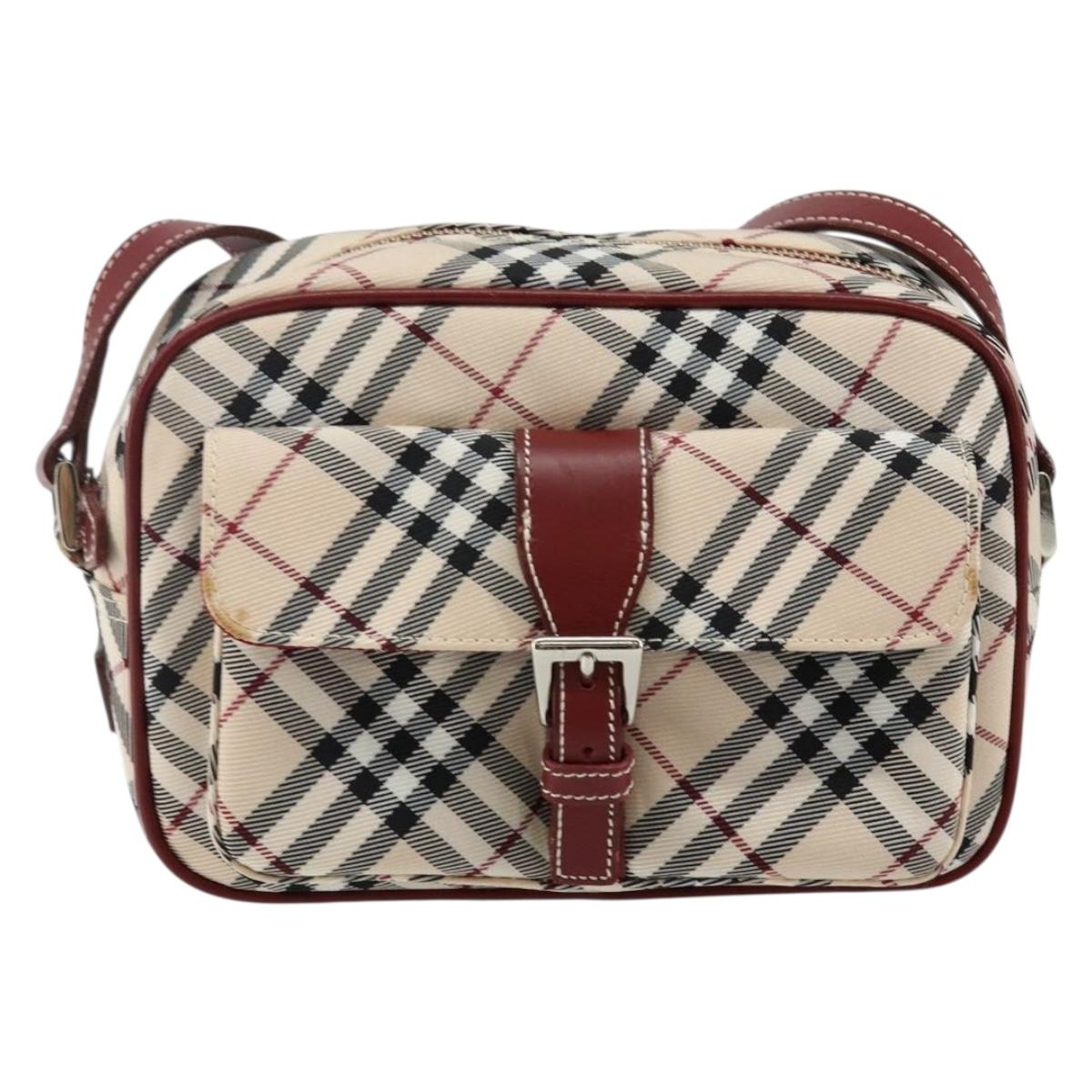 BURBERRY Nova Check Blue Label Shoulder Bag Canvas Beige Silver Auth bs29446