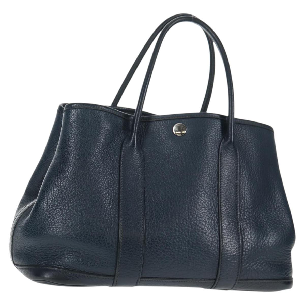 HERMES Negonda Garden Party TPM Hand Bag Leather Navy Silver Auth bs29450A