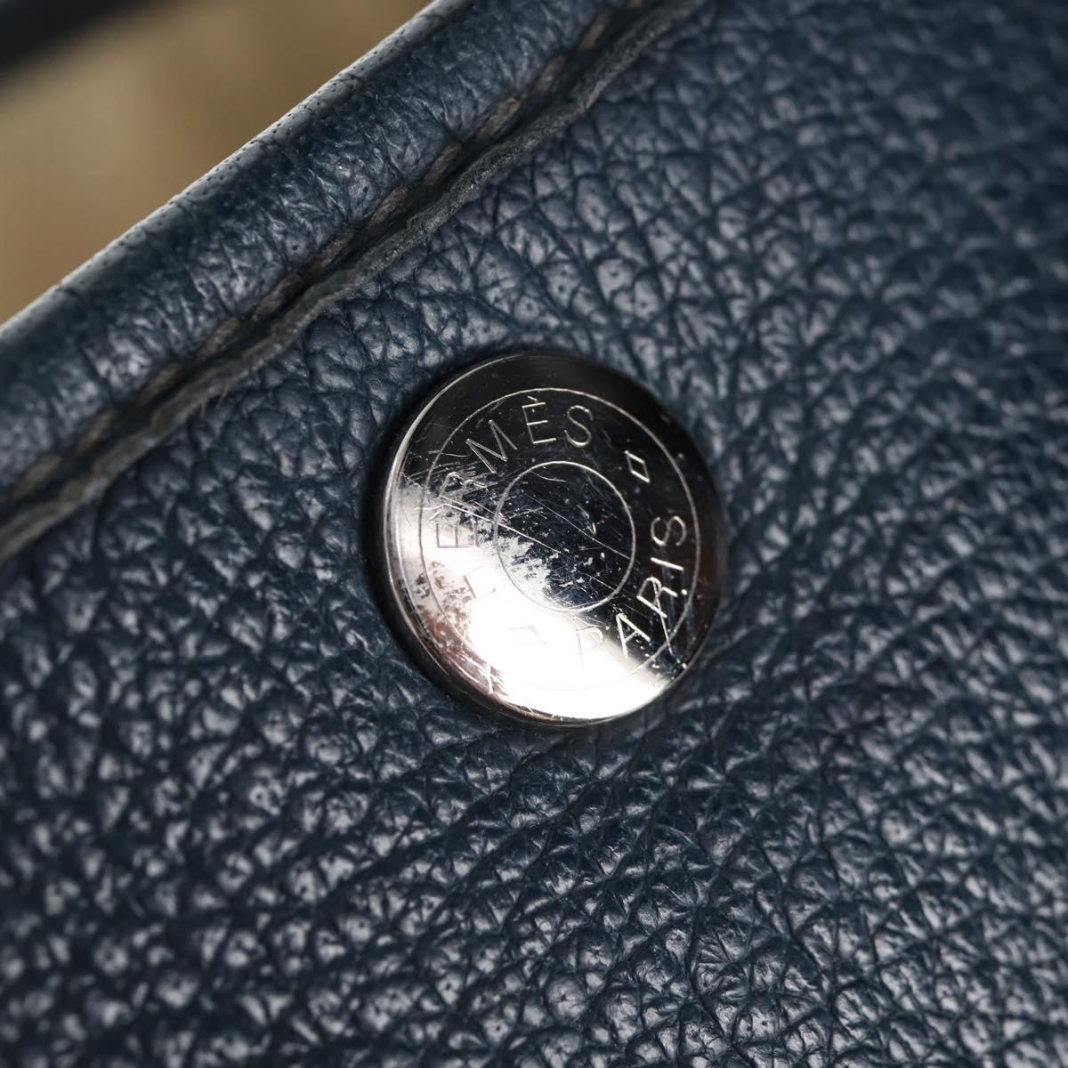 HERMES Negonda Garden Party TPM Hand Bag Leather Navy Silver Auth bs29450A
