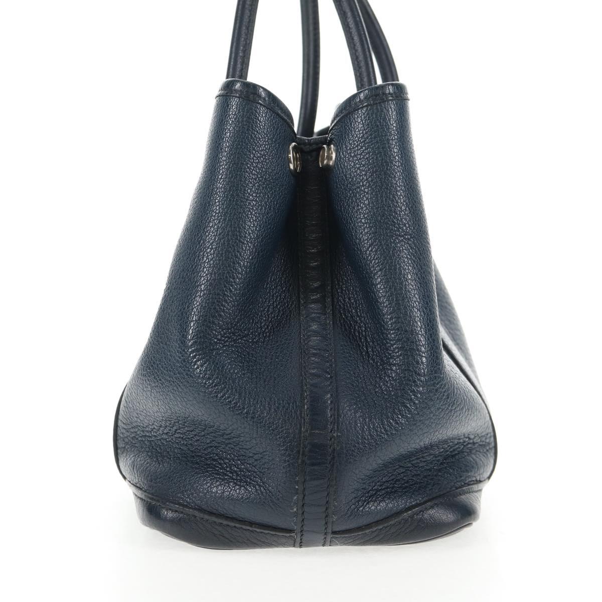 HERMES Negonda Garden Party TPM Hand Bag Leather Navy Silver Auth bs29450A