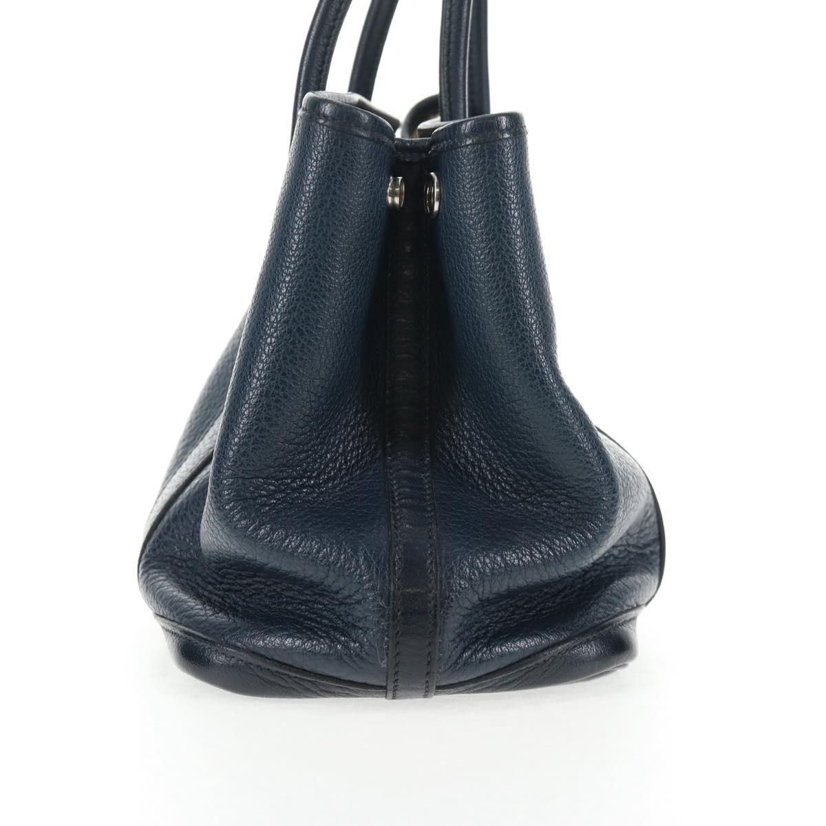 HERMES Negonda Garden Party TPM Hand Bag Leather Navy Silver Auth bs29450A