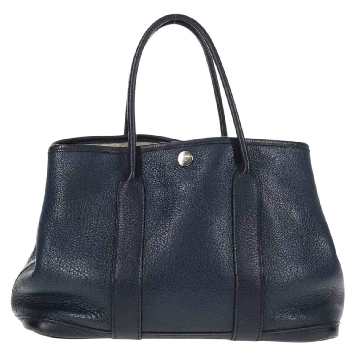 HERMES Negonda Garden Party TPM Hand Bag Leather Navy Silver Auth bs29450A