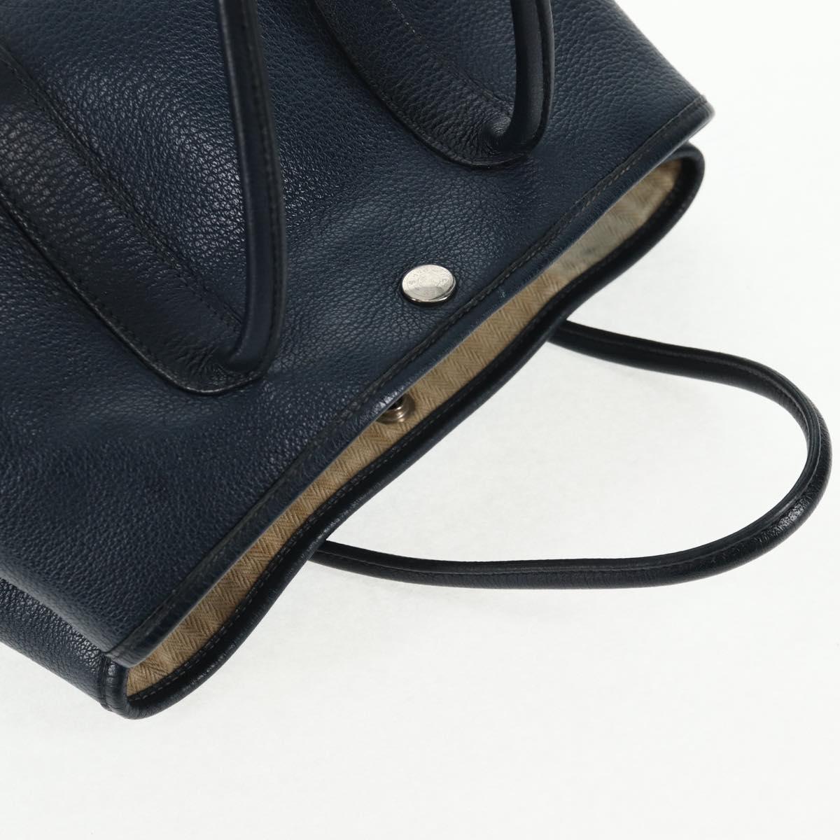 HERMES Negonda Garden Party TPM Hand Bag Leather Navy Silver Auth bs29450A