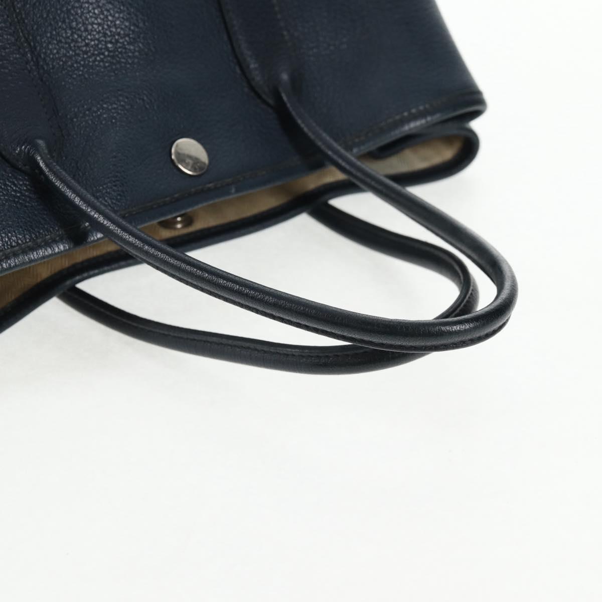 HERMES Negonda Garden Party TPM Hand Bag Leather Navy Silver Auth bs29450A