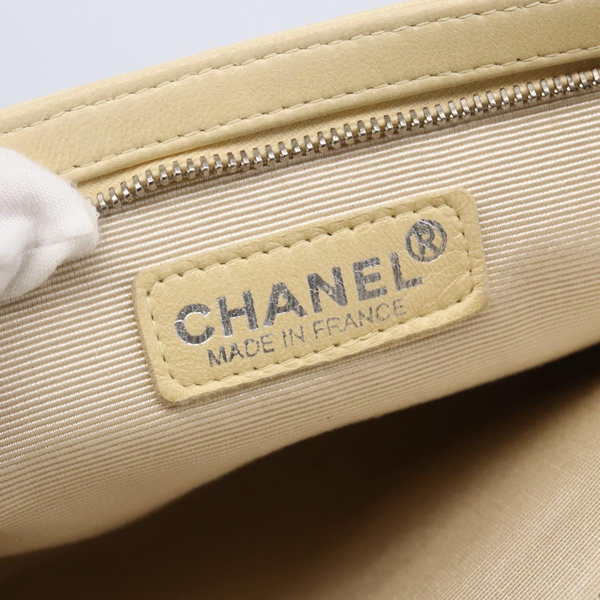 CHANEL camellia Pouch Lamb Skin Beige CC Auth bs29452